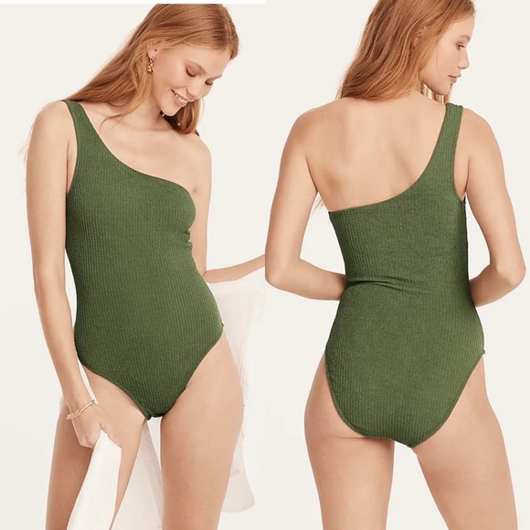J. Crew Swim J Crew Textured Oneshoulder Onepiece Swimsuit Green